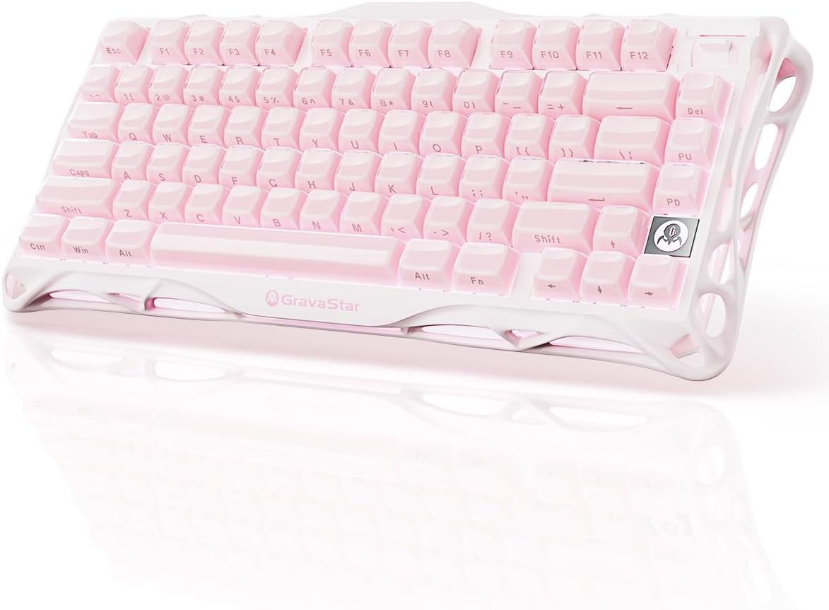 GravaStar Mercury K1 75% Rosa Teclado Inalámbrico, Diseño de Exoesq...