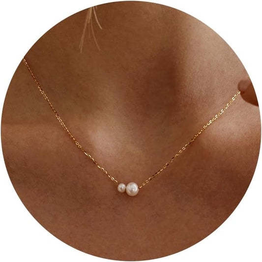 Treasure Bender Collares de perlas de oro para mujer, collar delica...