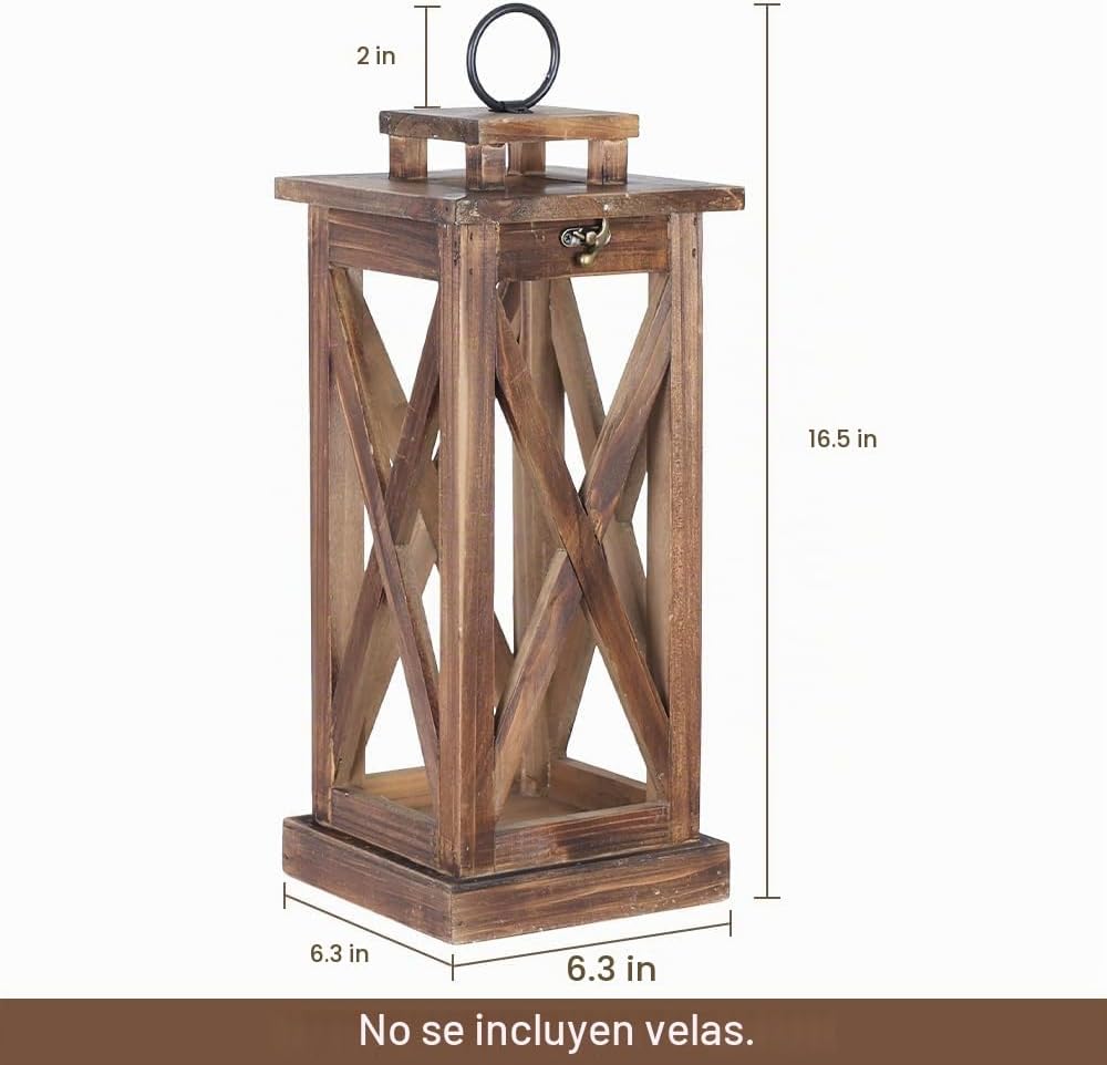 DECORKEY Farol rústico de madera para velas, 17 pulgadas de alto, d...