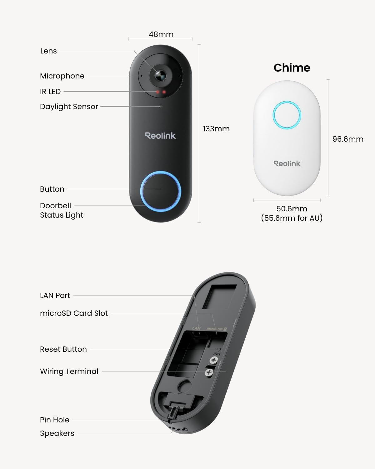 REOLINK Timbre de video con cámara WiFi, con cable 2K al aire libre...
