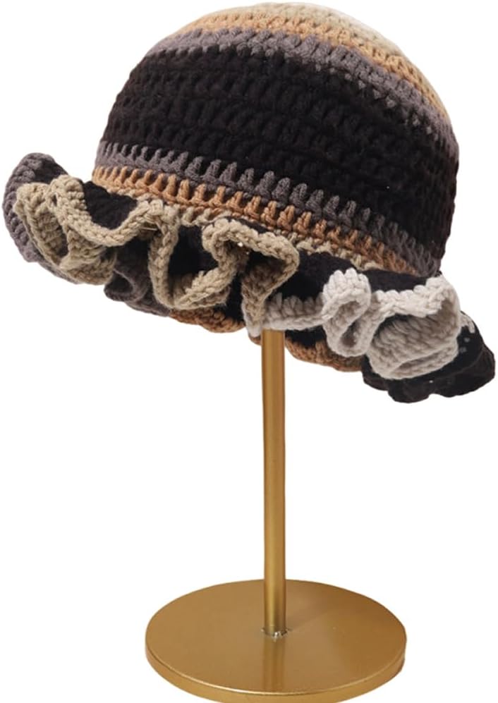 AMOFIA Gorro de punto para mujer, gorro de ganchillo con volantes,...