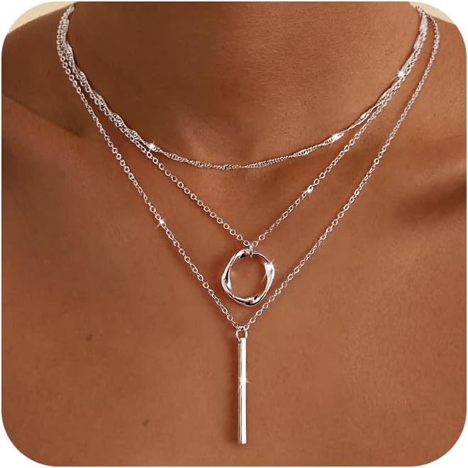 Cuzmly - Collares en capas de plata para mujer, conjunto de collare...