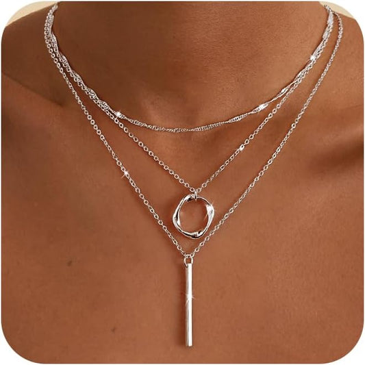 Cuzmly - Collares en capas de plata para mujer, conjunto de collare...