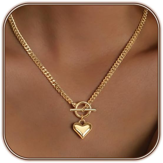 Airmb Collar de Corazón para Mujer, Chapado en Oro\/Plata, Garganti...