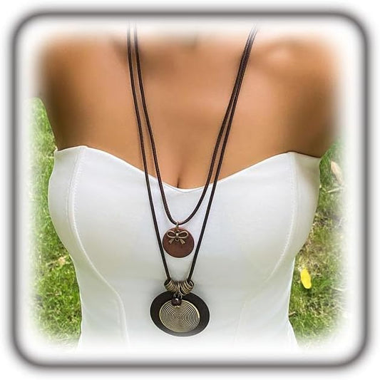 GIGB PBDK Collares largos bohemios para mujer, cordón de cuero apil...