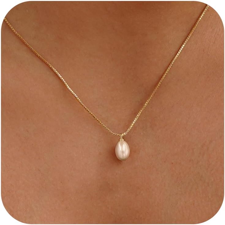 Collar de perlas para mujer de moda, collar chapado en oro de 14 qu...