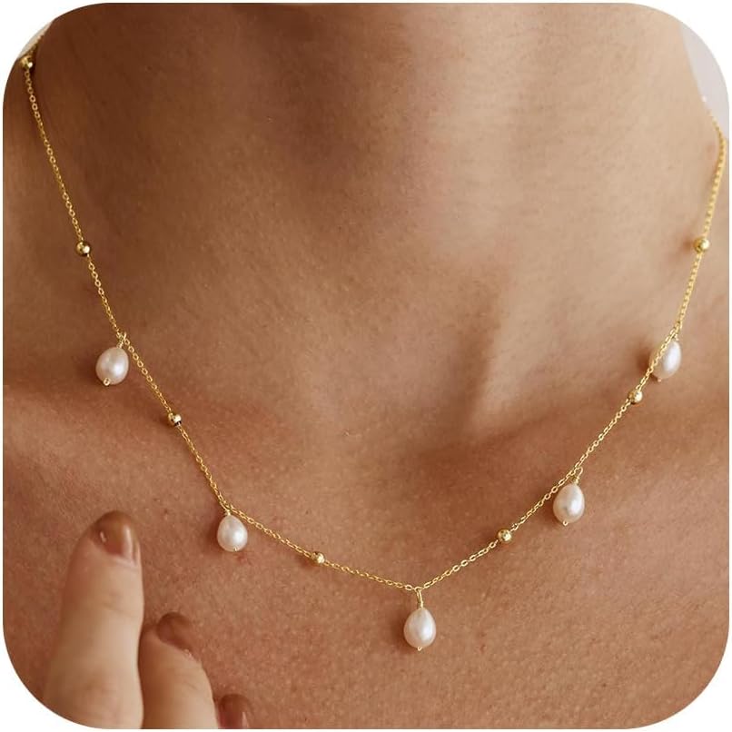 Decholly - Collares de perlas doradas para mujer, a la moda. Collar...