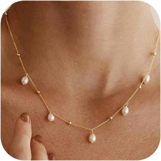 Decholly - Collares de perlas doradas para mujer, a la moda. Collar...