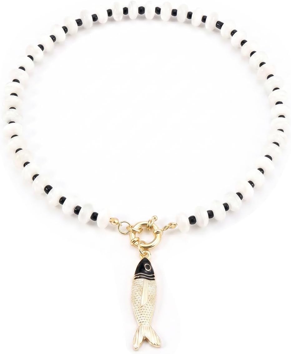 GLRITY Collares bohemios de peces con cuentas para mujer, collar de...