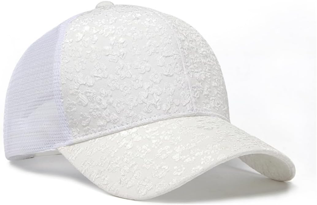 Xilery Gorra de béisbol de malla para mujer, diseño de flores de ve...