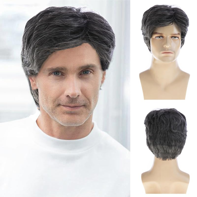 Baruisi Pelucas para hombre, cortas, grises, sintéticas, resistente...