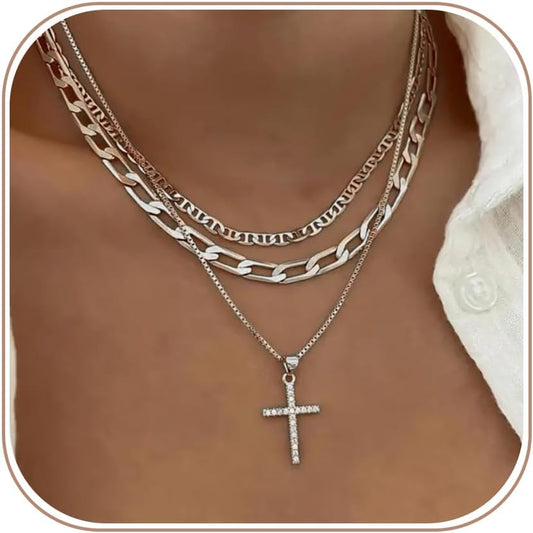 Collar con Cruz para Mujer, Collares Apilados en Capas Delicados, C...