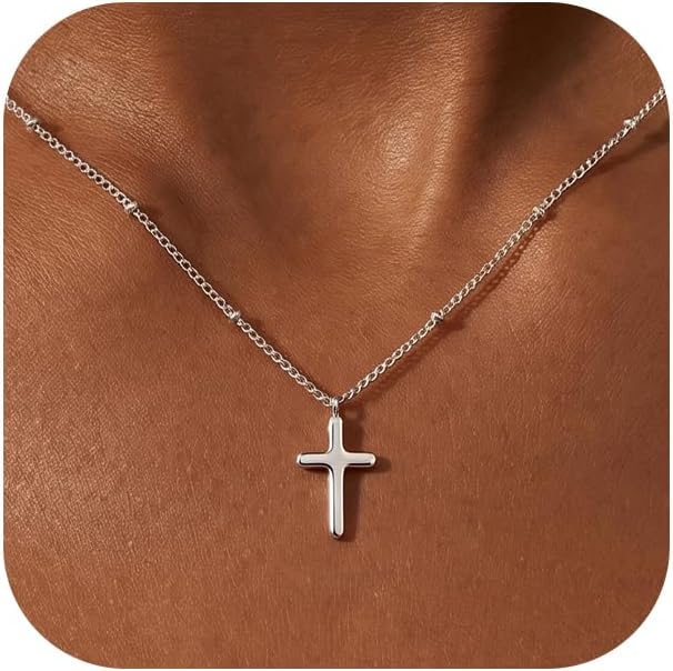 BLThing Collar de cruz de plata de ley 925 y oro de 18 quilates par...