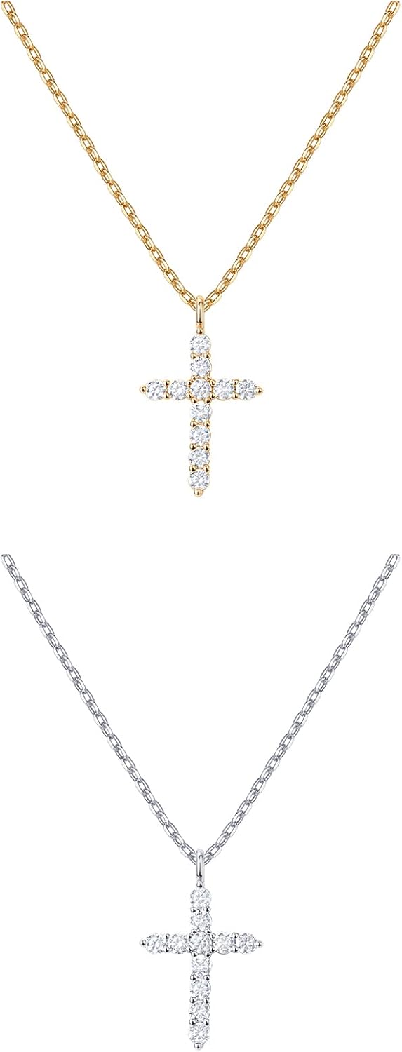 PAVOI Collar de cruz de circonita cúbica chapada en oro de 14 quila...
