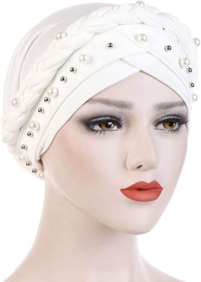 YiYi Operation Sombrero turbante de hiyab trenzado con cuentas de p...