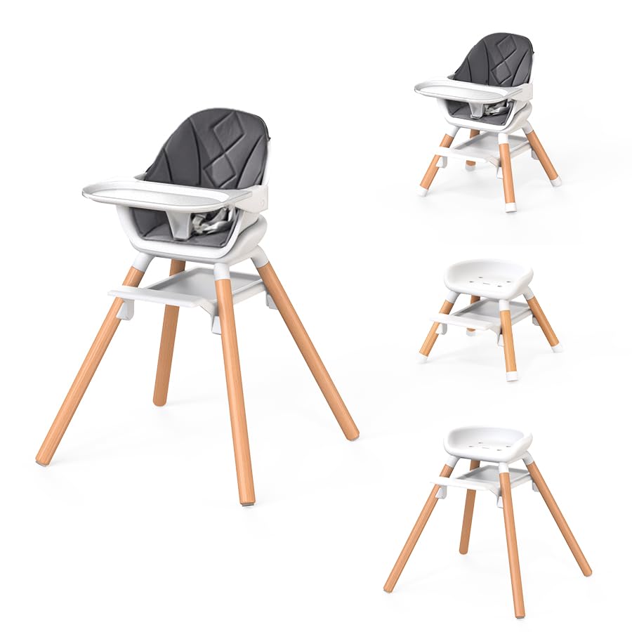 DDIOYIUR Silla alta convertible 6 en 1 para bebé, patas de madera d...