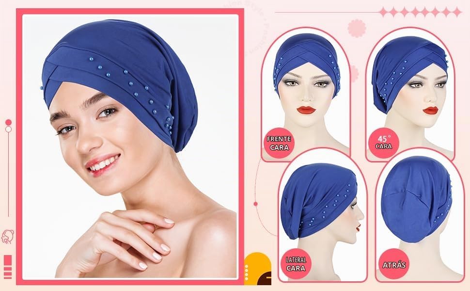 Fxhixiy Gorro sedoso con cuentas para mujer, turbante preatado para...