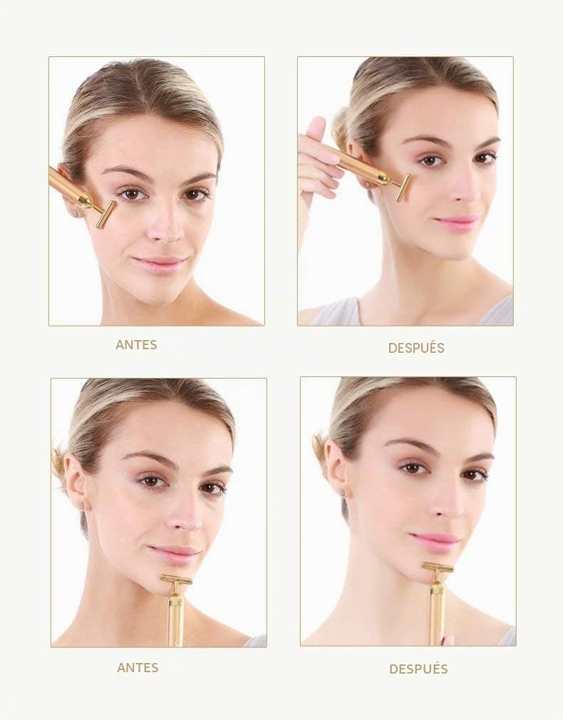 Barra de masaje facial con dorado de 24 quilates, masajeador eléctr...