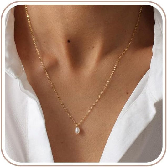 Treasure Bender Collares de perlas de oro para mujer, collar delica...