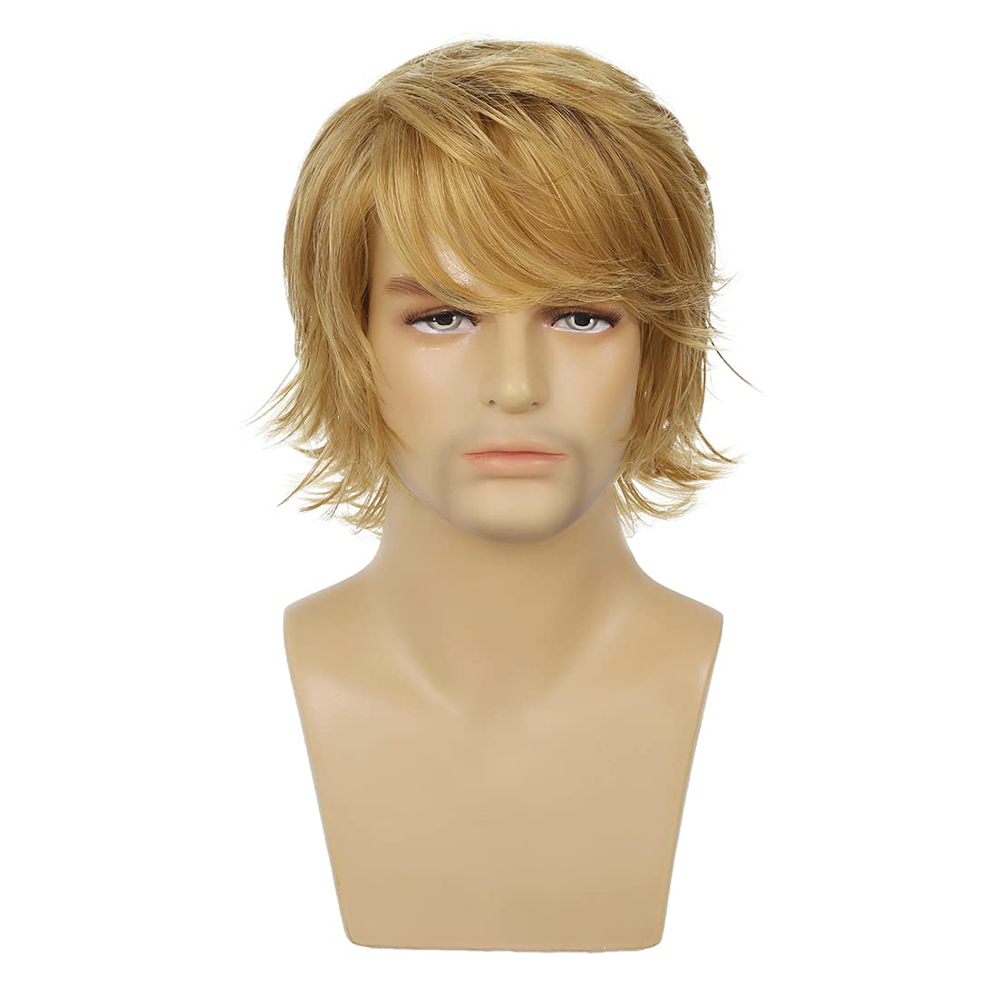 Wiwige - Peluca rubia corta para hombre con capas naturales y espon...