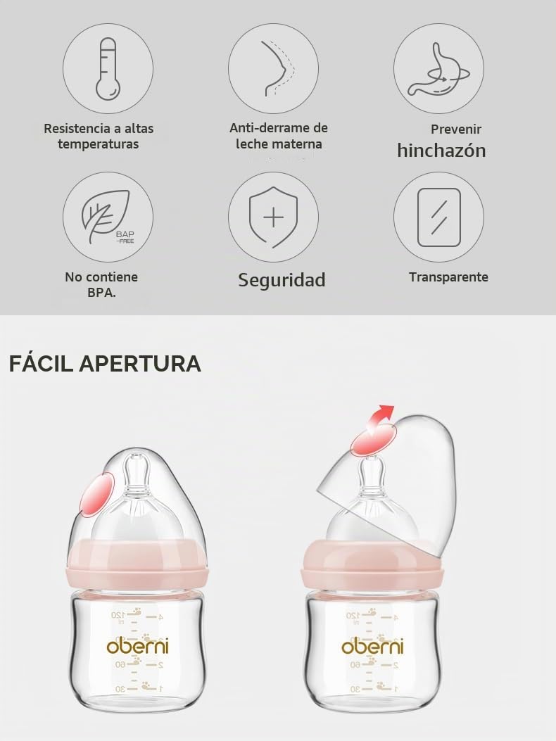Biberones de Vidrio Oberni, Biberón Anticólico de Lactancia Materna...