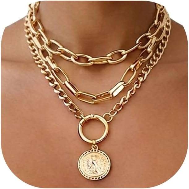 iF YOU Collares vintage con capas de oro para mujer, a la moda, con...