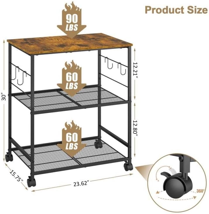 ThreeHio Carrito de microondas de cocina rodante, soporte de mesa d...