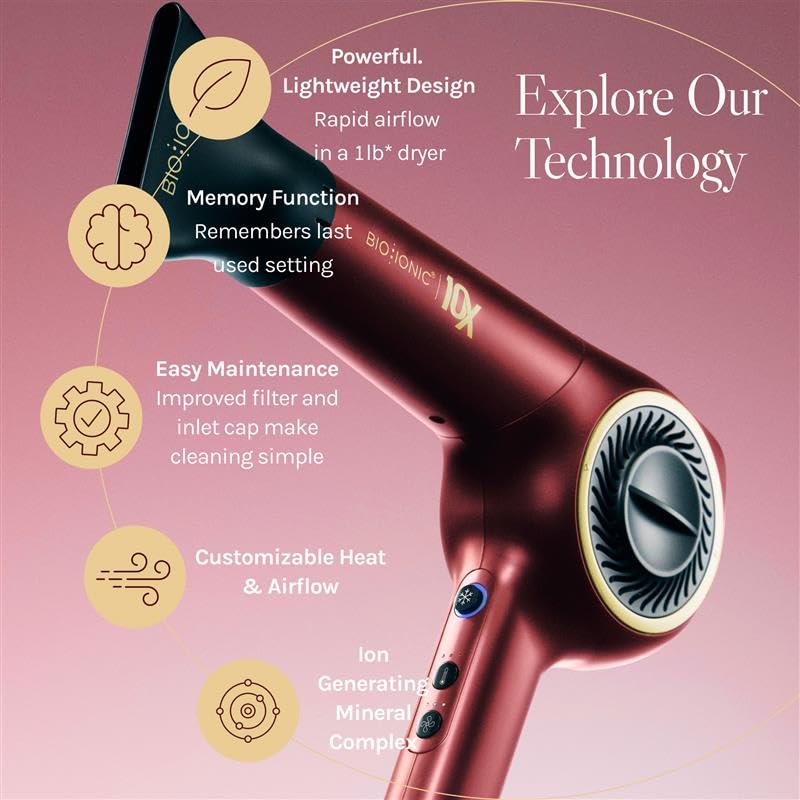 Bio Ionic Secador de pelo de velocidad ultraligera 10X, secador de...