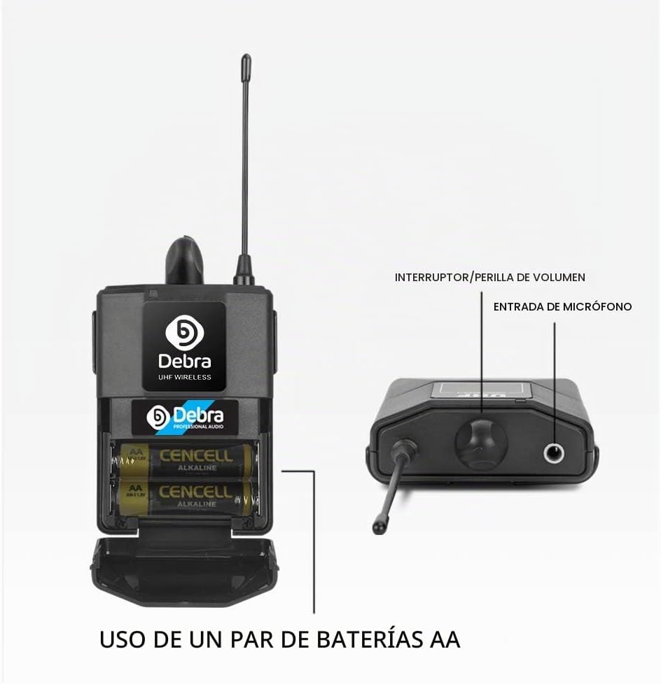 Debra Audio Pro UHF Sistema de micrófono inalámbrico de 4 canales c...