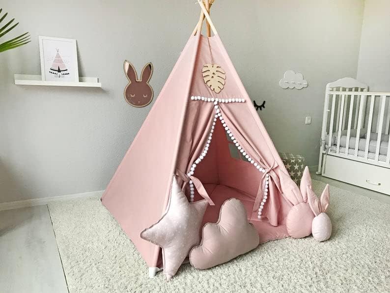 RONGFA Tienda Tipi para Niños con Pompón Blanco - Tipi de Juego Int...