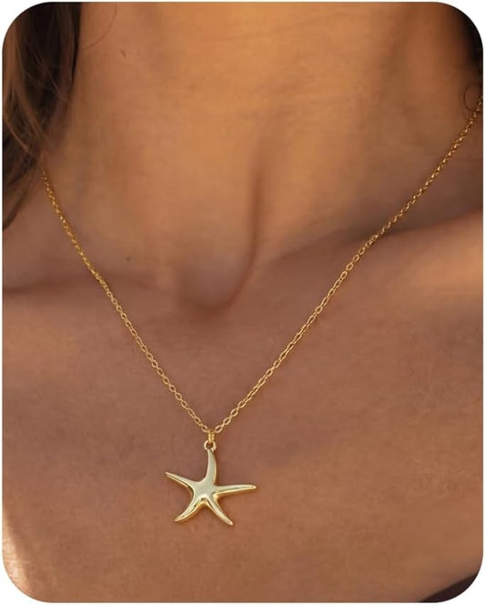 LOYALLOOK Collar de estrella de mar de concha para mujer, chapado e...