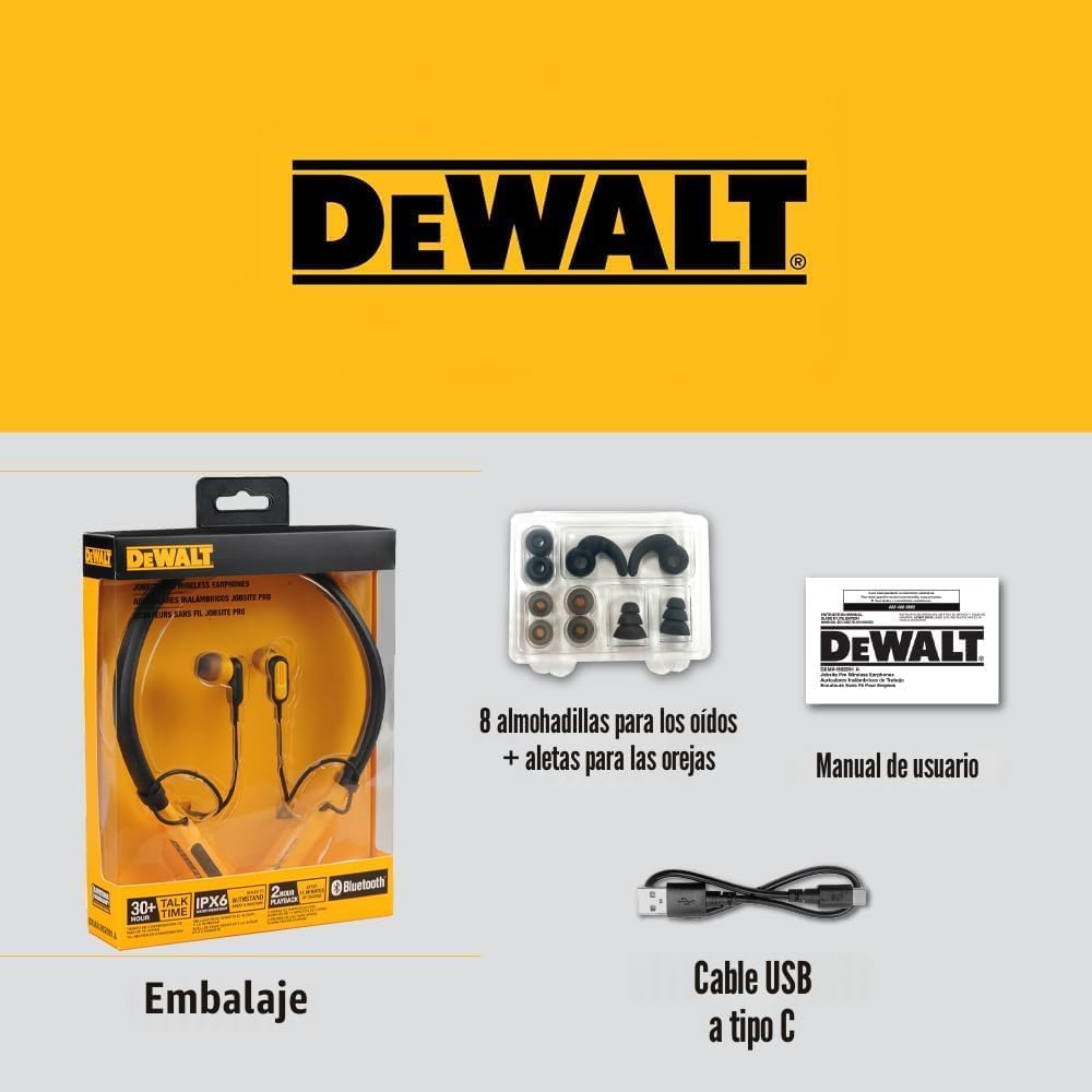 DEWALT Auriculares Bluetooth de Servicio Pesado con Banda para el C...