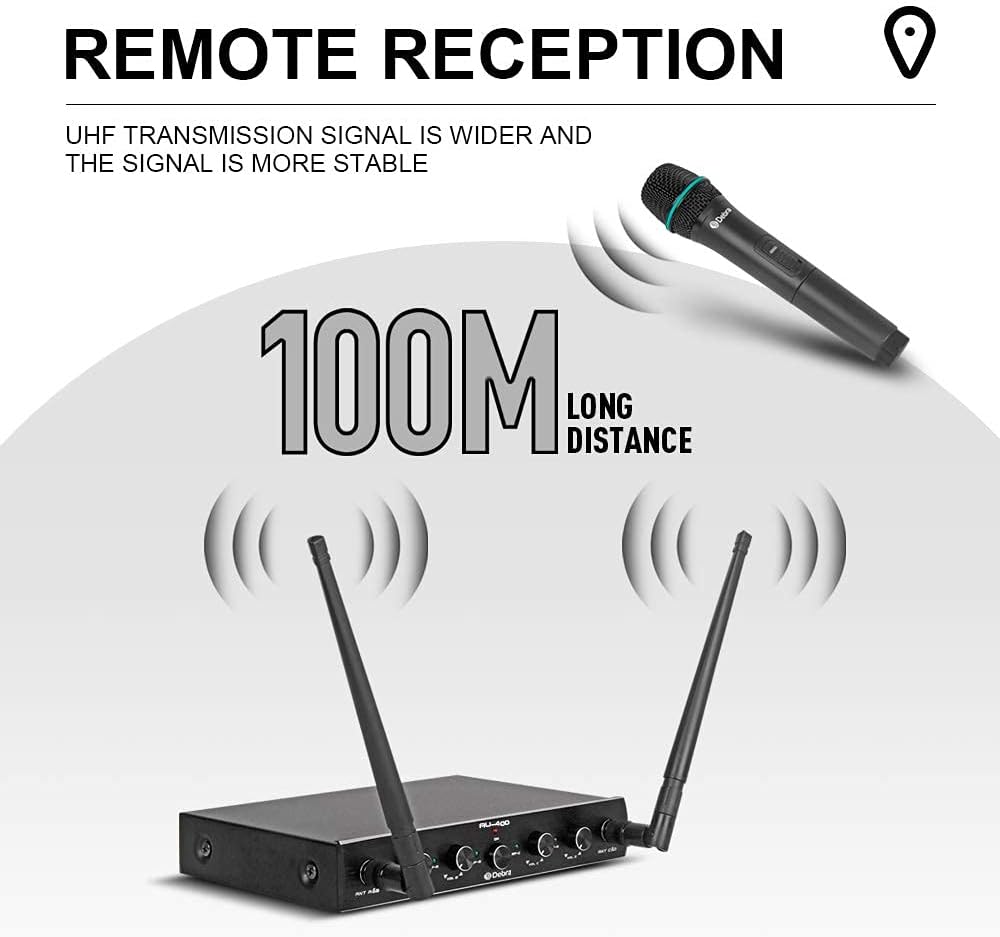 Debra Audio Pro UHF Sistema de micrófono inalámbrico de 4 canales c...