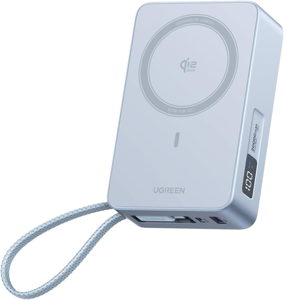 UGREEN Qi2 - Banco de energía inalámbrico de 25 W, cable integrado,...