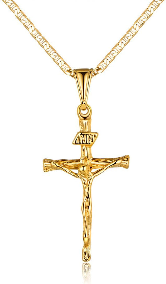 Barzel Collar de cruz para mujer y hombre, chapado en oro de 18 qui...
