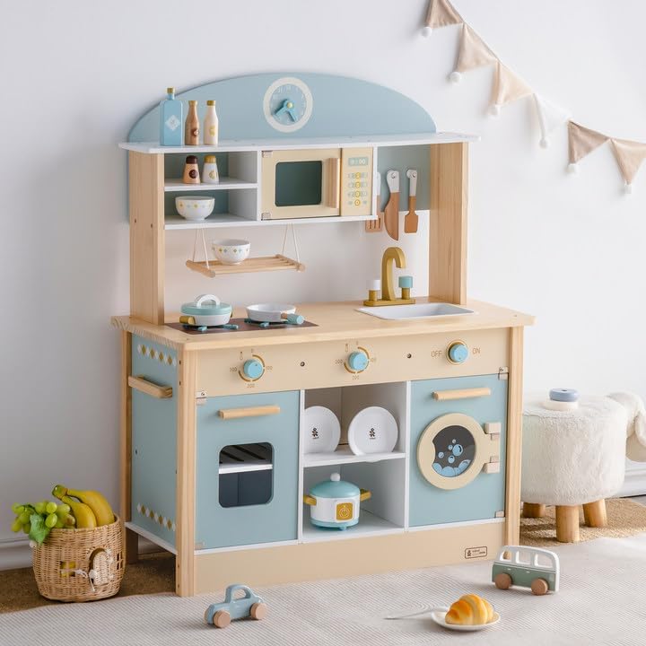 ROBUD Juego de cocina de madera para niños pequeños, regalo de coci...