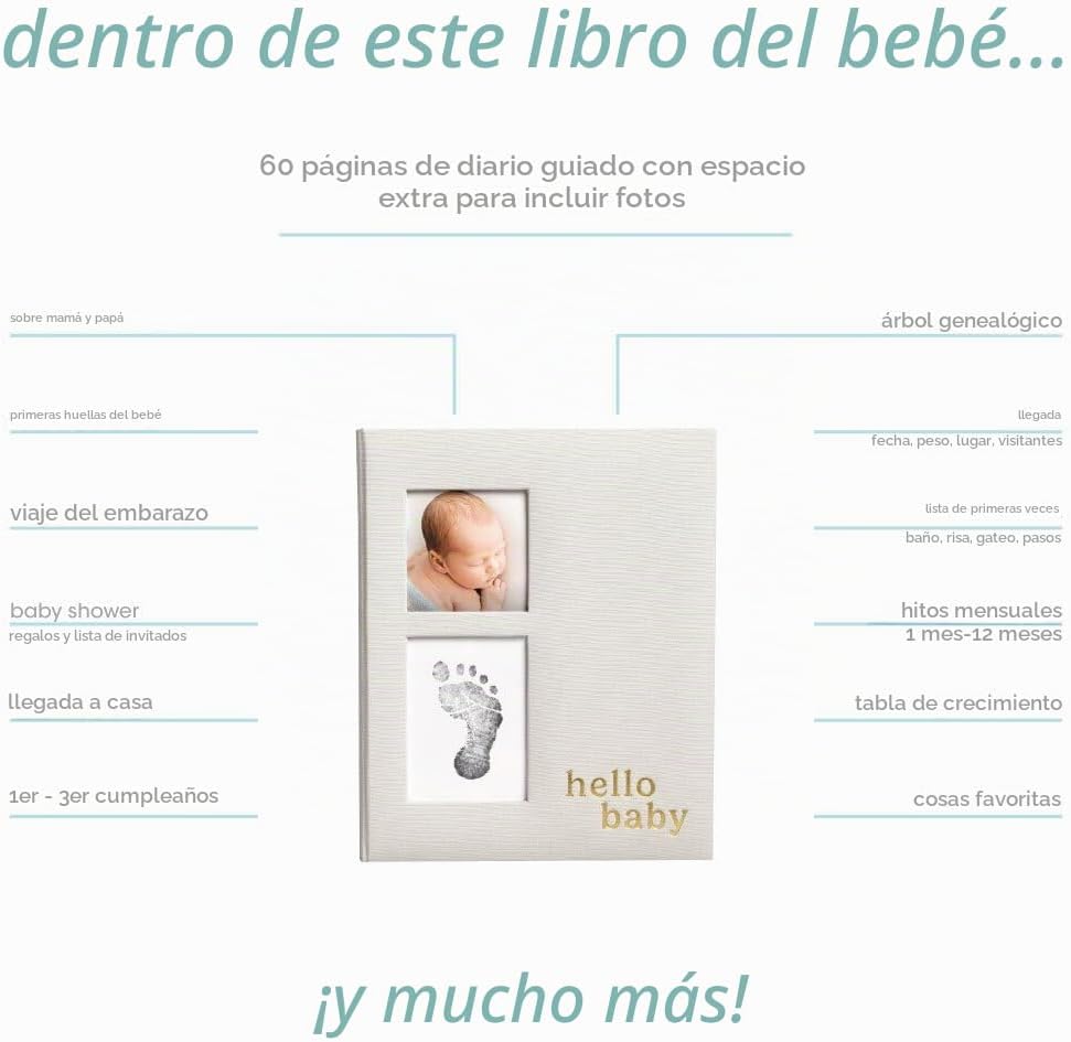 Pearhead Libro de recuerdos de lino para bebé niño o niña, libro de...