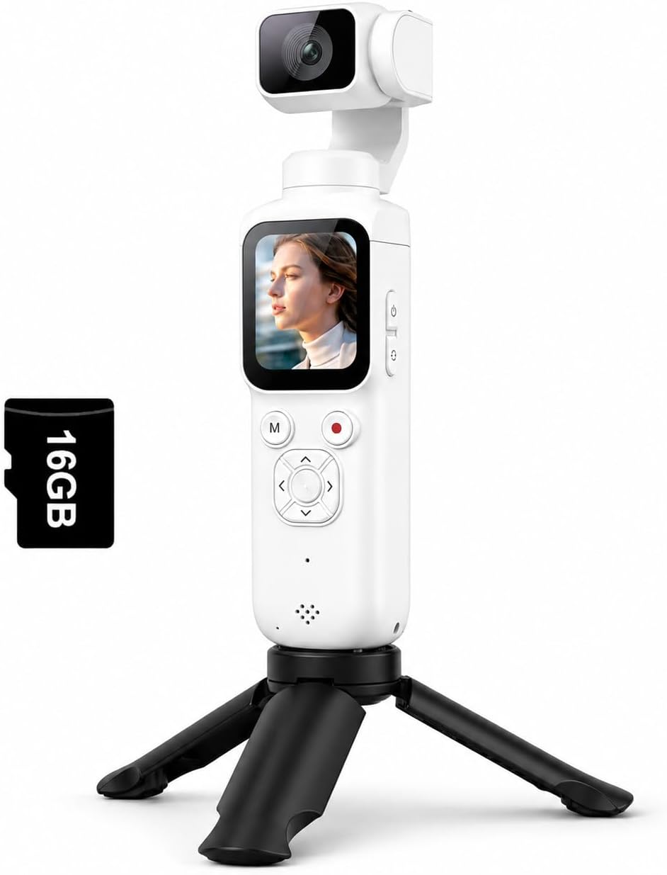 Cámara de vlogging Lmzour 4K, cámara digital de bolsillo, lente gir...