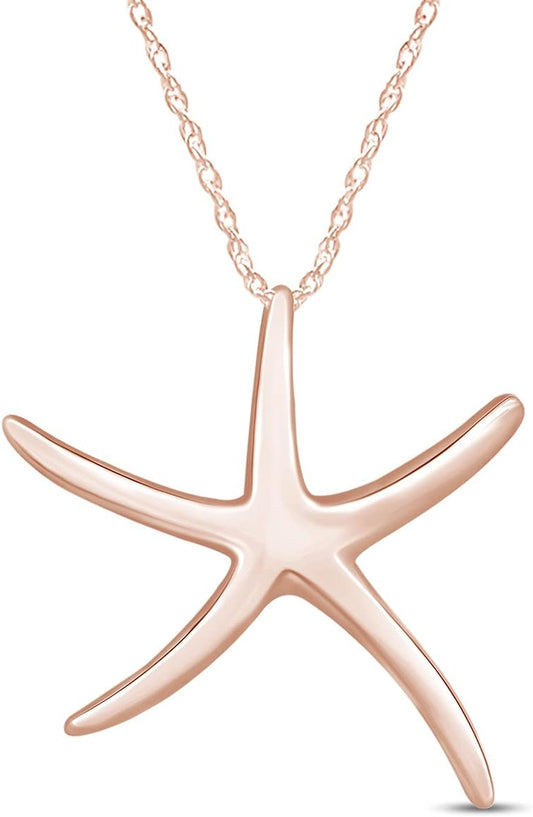 AFFY Collar con colgante de estrella de mar en oro de 14 quilates s...