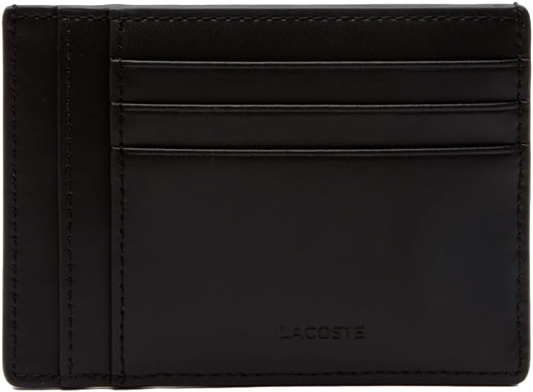 Lacoste Tarjetero de cuero Chantaco para hombre, negro, talla única