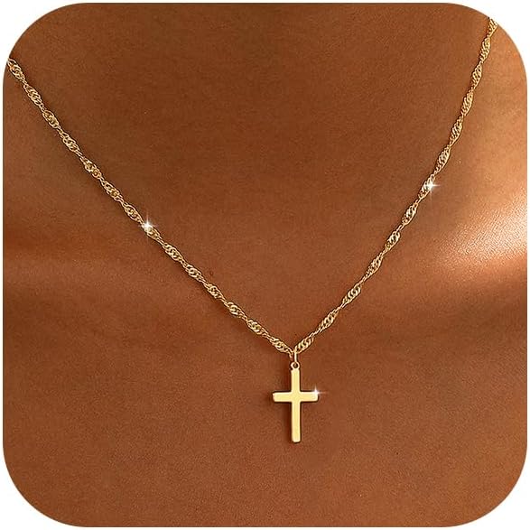JIKASI Collar de cruz para mujer, chapado en oro o plata de 14 quil...