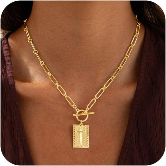 HABIKIP Collar con Colgante de Cruz Chapado en Oro 14K y Plateado p...