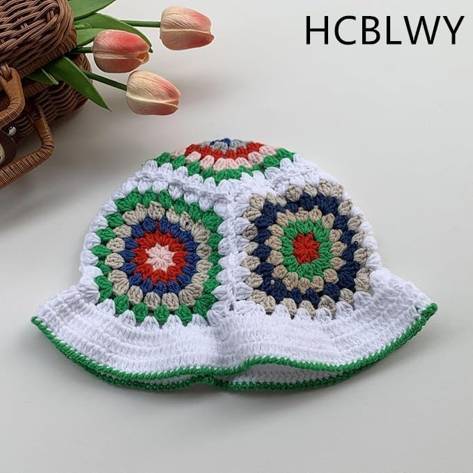 HCBLWY Sombrero de pescador de ganchillo hecho a mano, plegable, go...