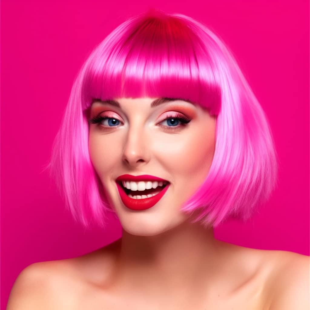 LIULIUBTY Pelucas de pelo corto estilo Bob lacio con flequillo plan...