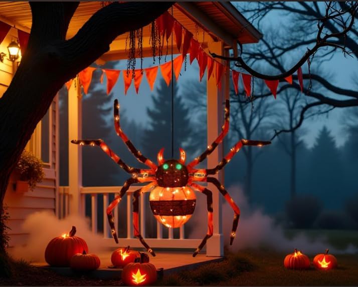 1 unidad: araña gigante de 4.6 pies, decoración de Halloween para e...