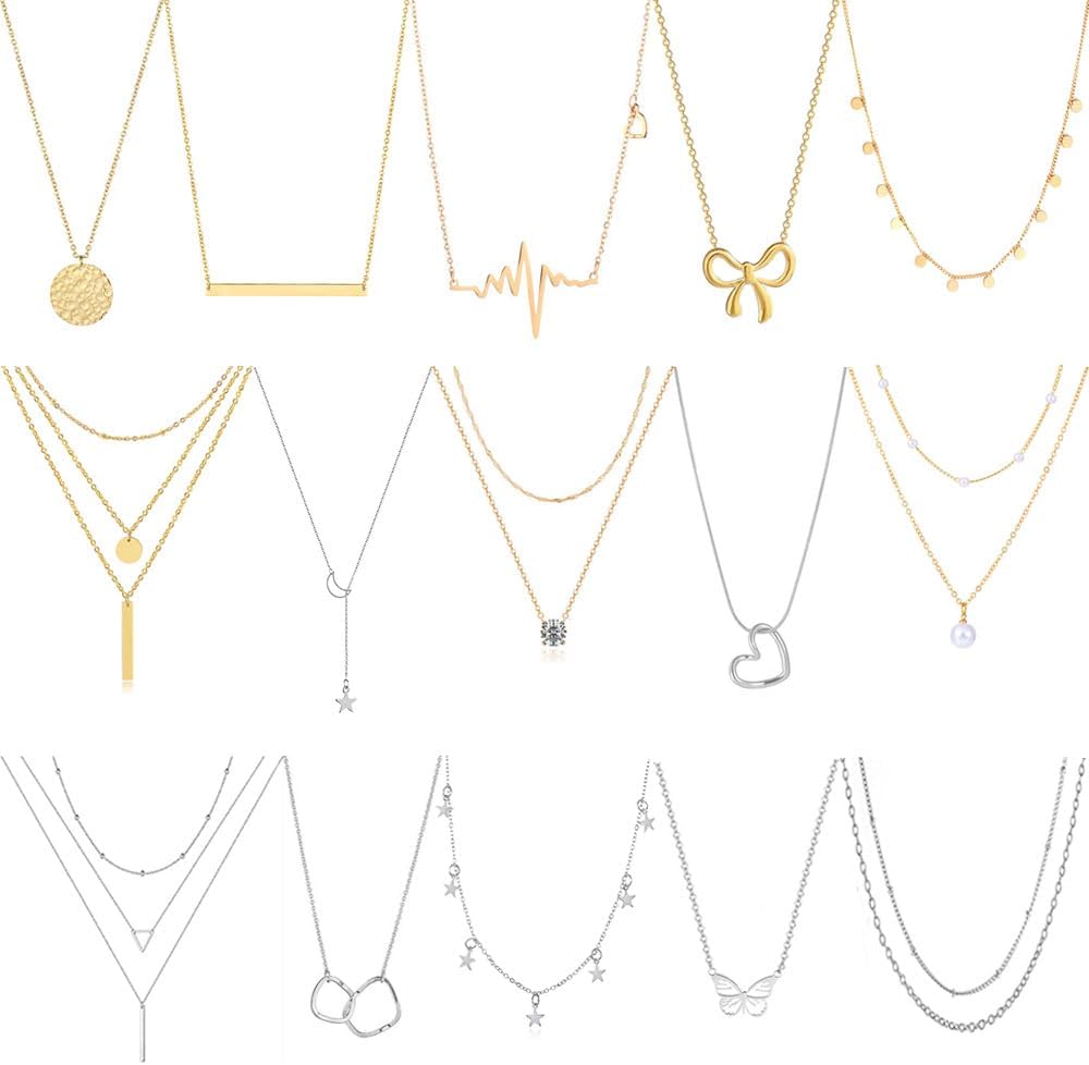 Myofeng - Juego de 16 collares de oro para mujer, chapado en oro de...