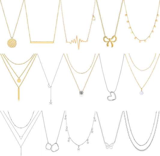 Myofeng - Juego de 16 collares de oro para mujer, chapado en oro de...