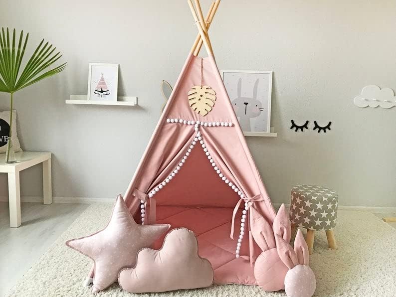 RONGFA Tienda Tipi para Niños con Pompón Blanco - Tipi de Juego Int...