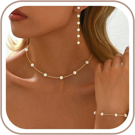 Treasure Bender Collares de perlas de oro para mujer, collar delica...