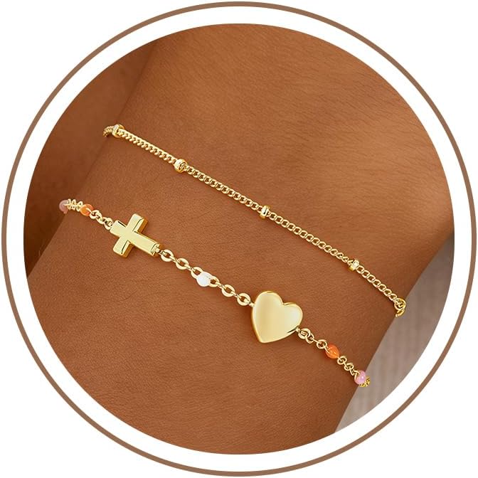 Turandoss Pulsera de cruz para mujer, chapada en oro de 14 quilates...